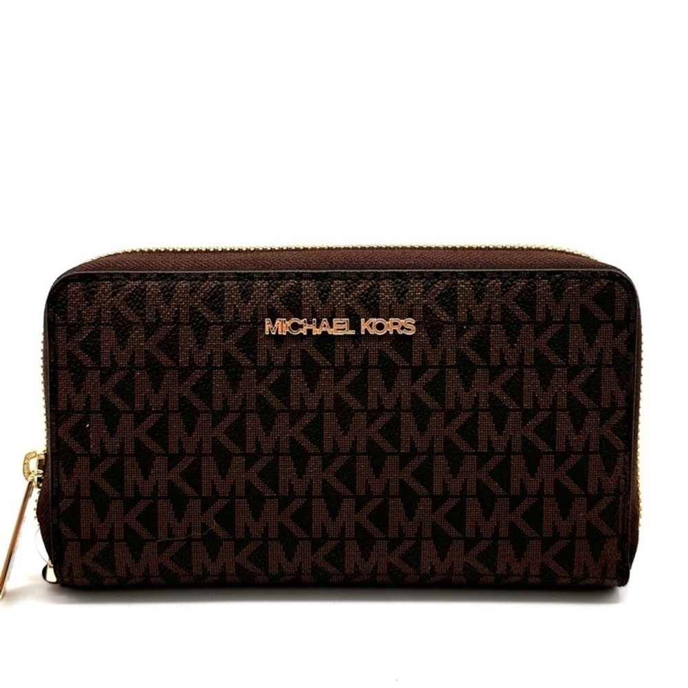Michael Kors JST Flat MF Phone Case Wallet Brown Leather